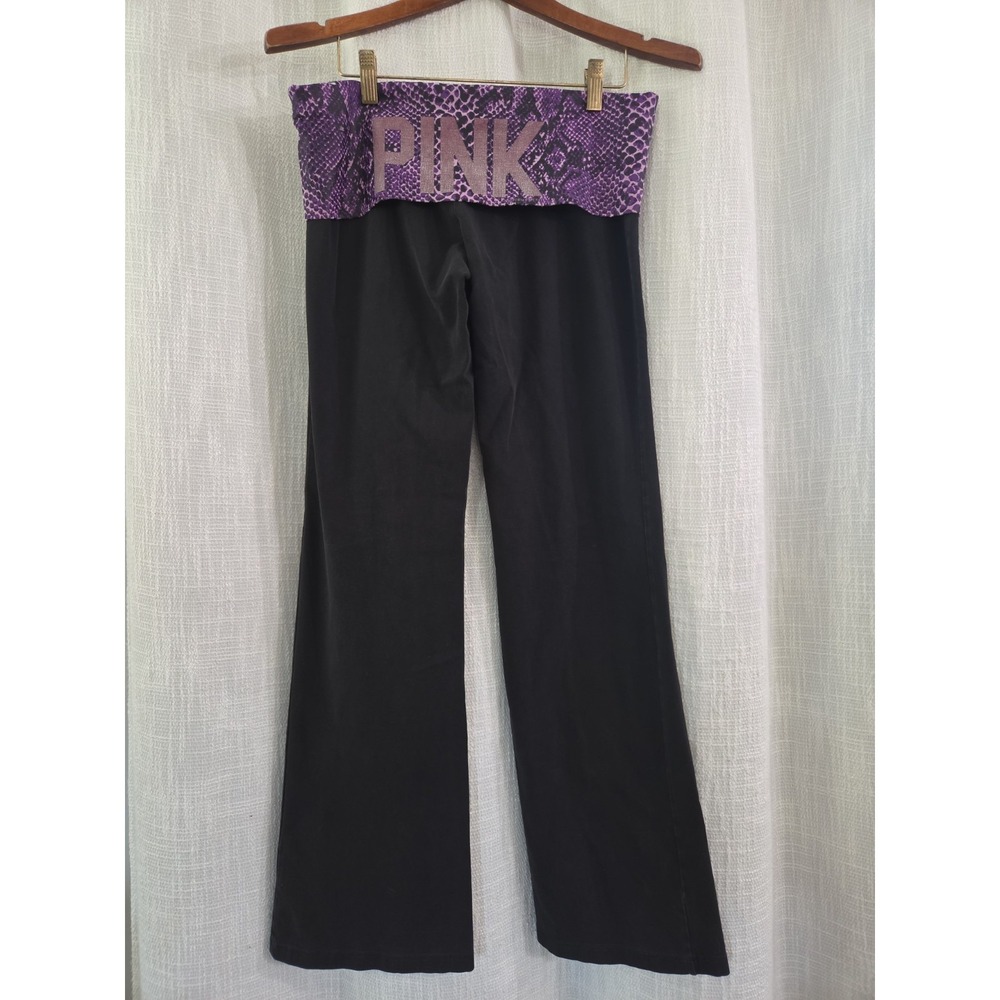 PINK Victoria's Secret Y2K Flare Fold Over Yoga Pants Purple Snakeskin Size Med